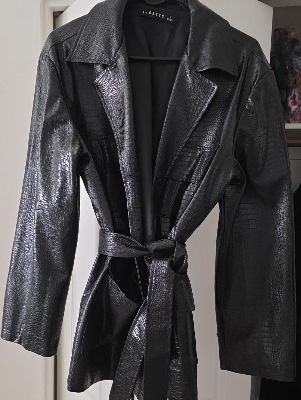 Lioness Black Faux-Croc Trench Coat